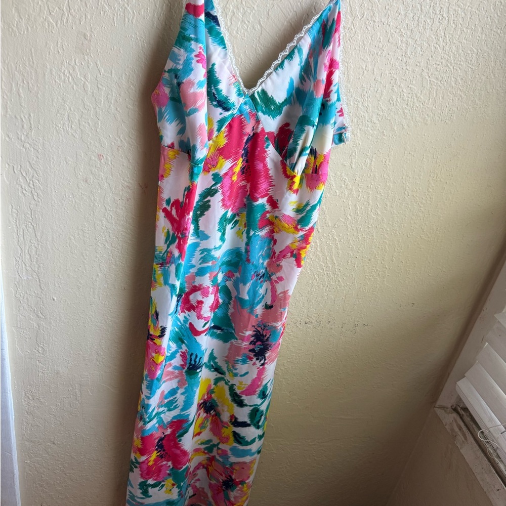 Forever 21 Teal and Pink Patterned Dress